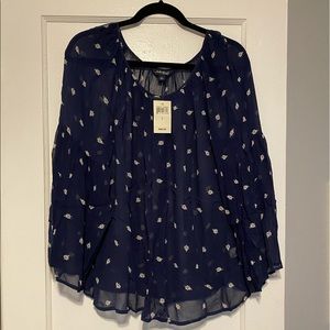 Lucky Brand Sheer Blue Blouse with Flare Sleeve Size Large